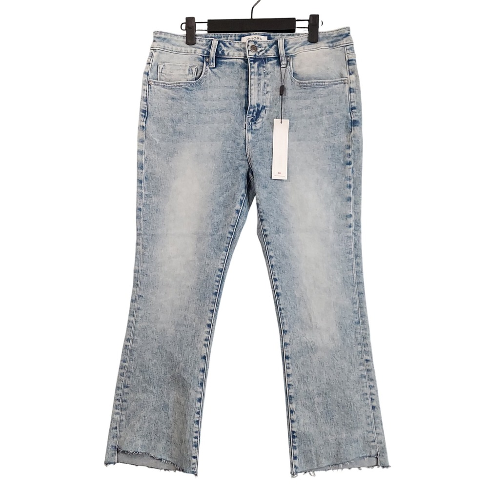 Vigoss Miley Pop Crop Jeans Men 31x26 Light Blue Acid Wash Slim Raw Hem New